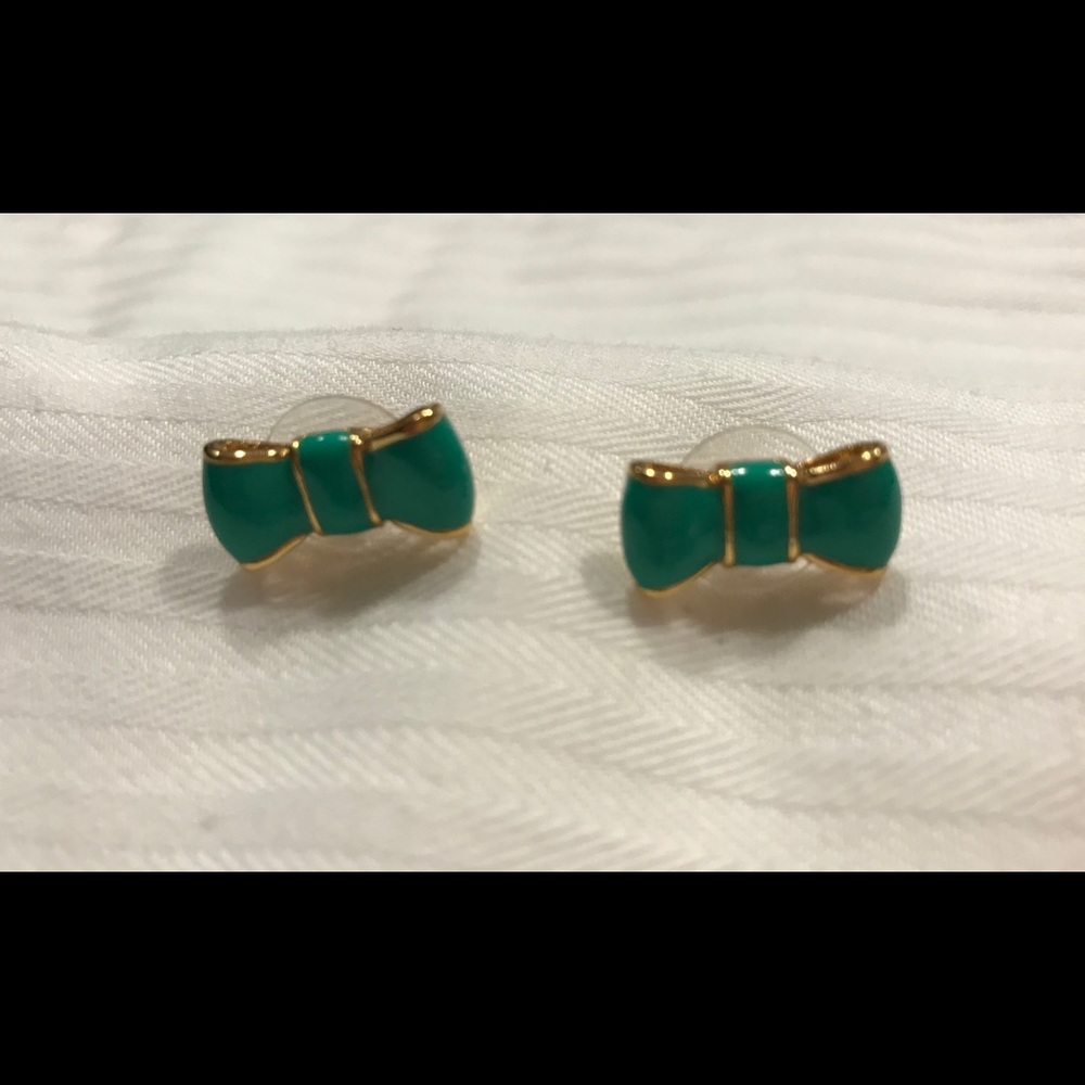 EUC Kate Spade Green Gold Bow Earrings